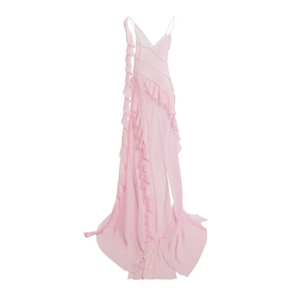 Victoria Beckham $2390 Asymmetric Bias Frill Ruffle Silk Dress Pink Size 2 - Picture 4 of 11